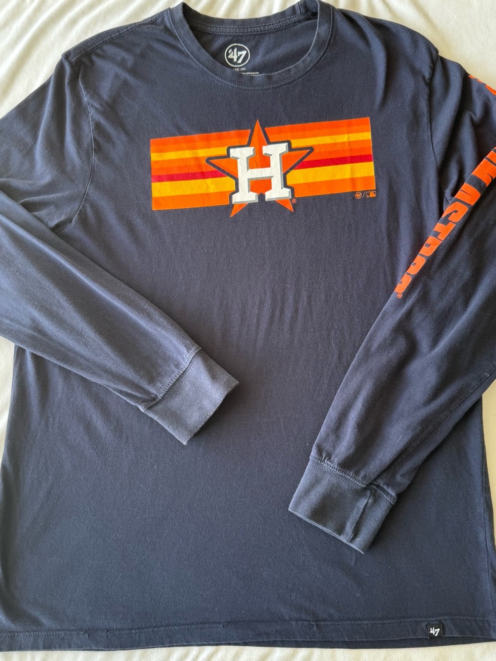 '47 Navy Long-Sleeve Houston Astros Graphic Tee with Orange Stripes size XL